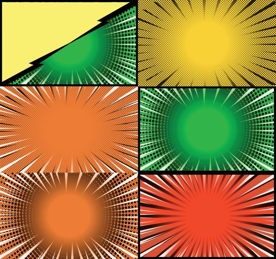 fond de cadres colorés de bande dessinée avec des rayons de demi-teintes effets radiaux et pointillés style pop art vecteur