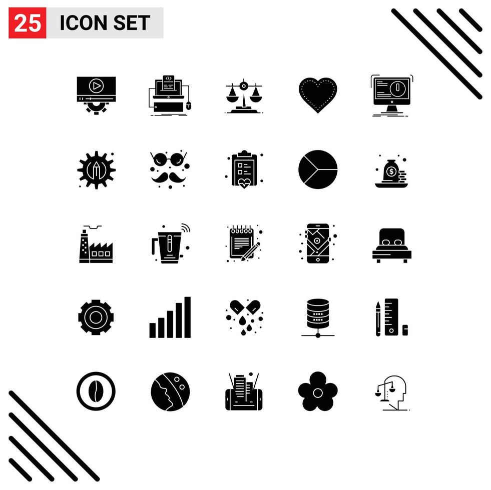 groupe de 25 signes et symboles de glyphes solides pour l'écran préféré d'alerte comme des éléments de conception vectoriels modifiables de coeur vecteur