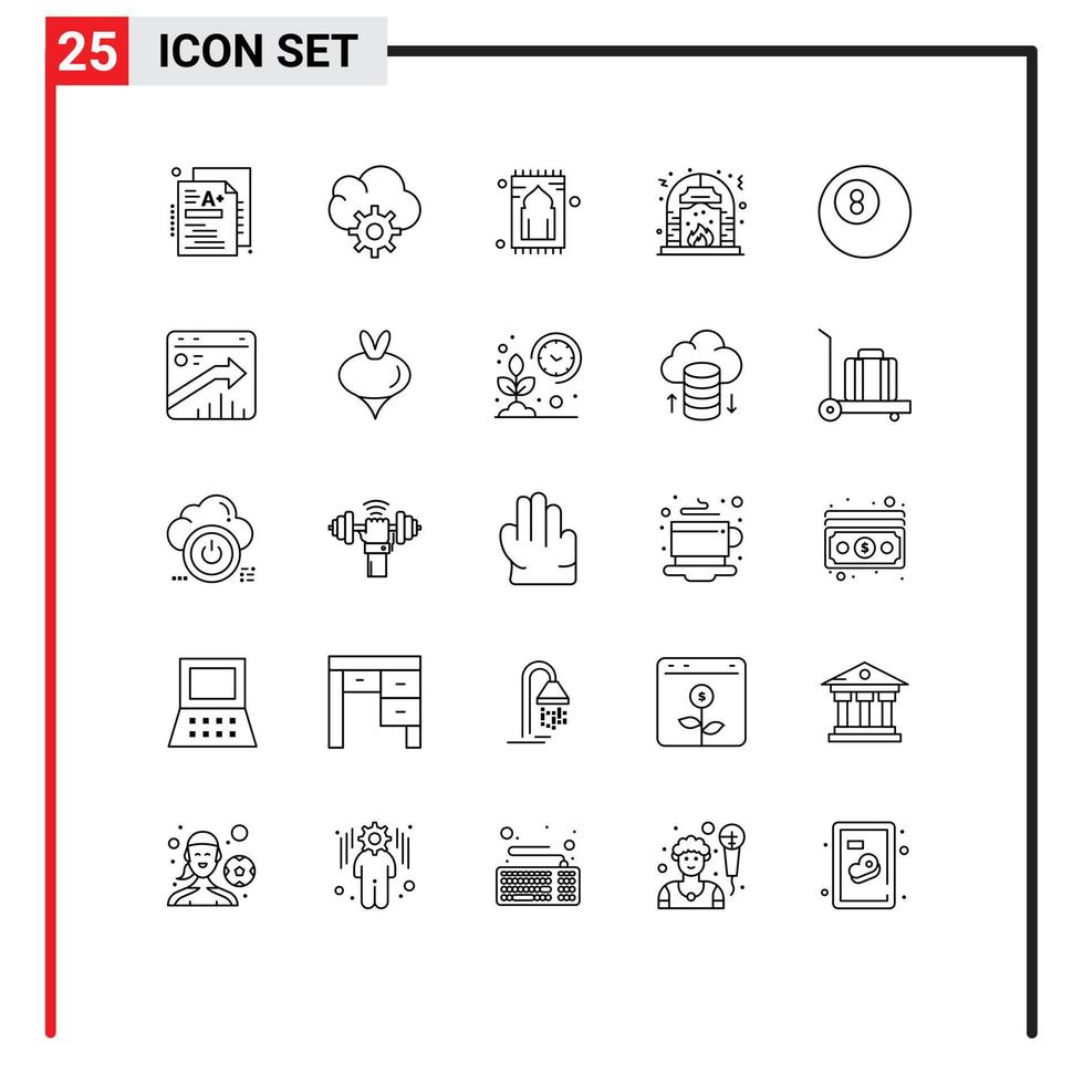 ensemble de 25 symboles d'icônes d'interface utilisateur modernes signes pour feu de balle priant feu noël éléments de conception vectoriels modifiables vecteur