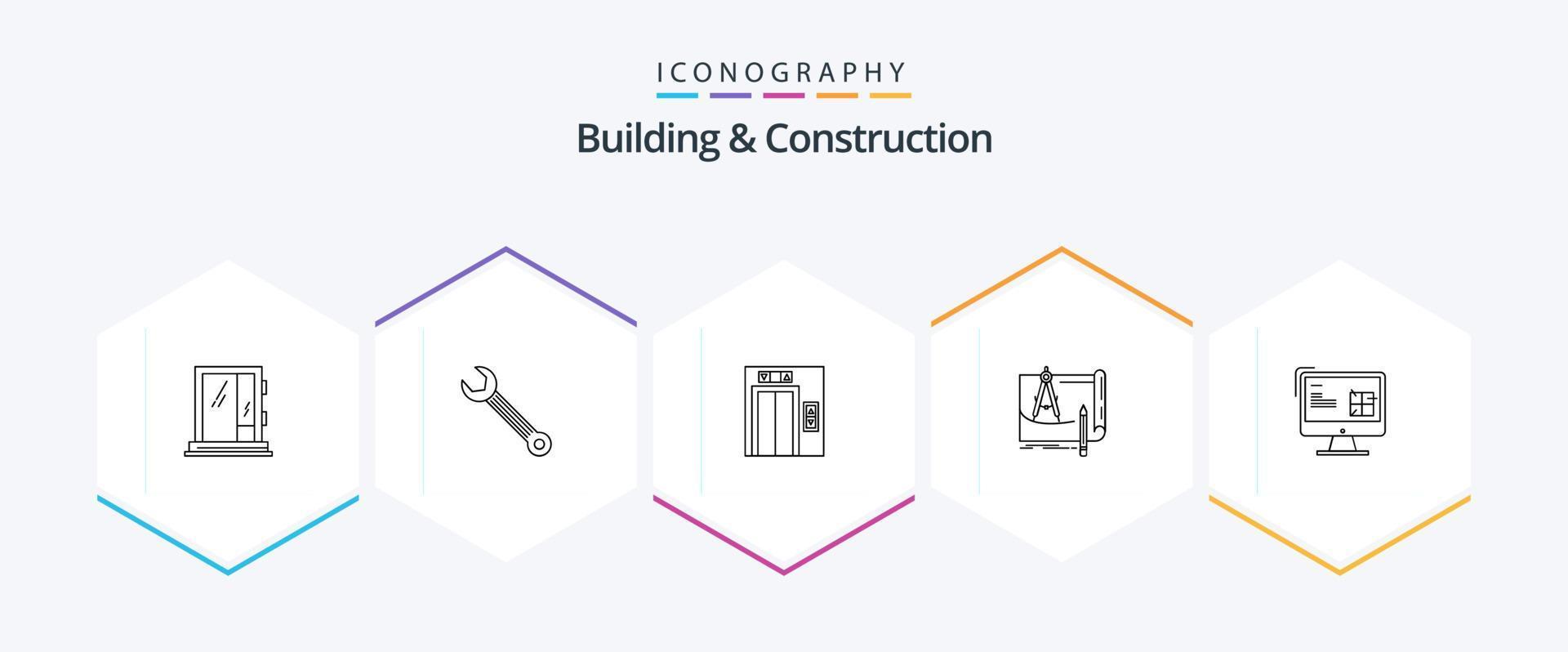 pack d'icônes de 25 lignes de construction et de construction, y compris du papier. plan. construction. architecture. construction vecteur