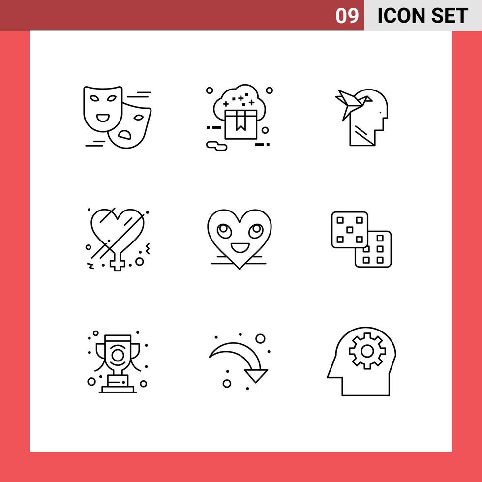 groupe de 9 contours signes et symboles pour le coeur amour saint valentin sexe brian éléments de conception vectoriels modifiables vecteur