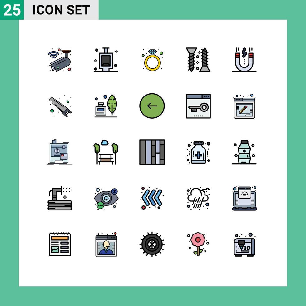 25 interface utilisateur ligne remplie pack de couleurs plates de signes et symboles modernes d'interface créative présent vis autotaraudeuse éléments de conception vectoriels modifiables vecteur