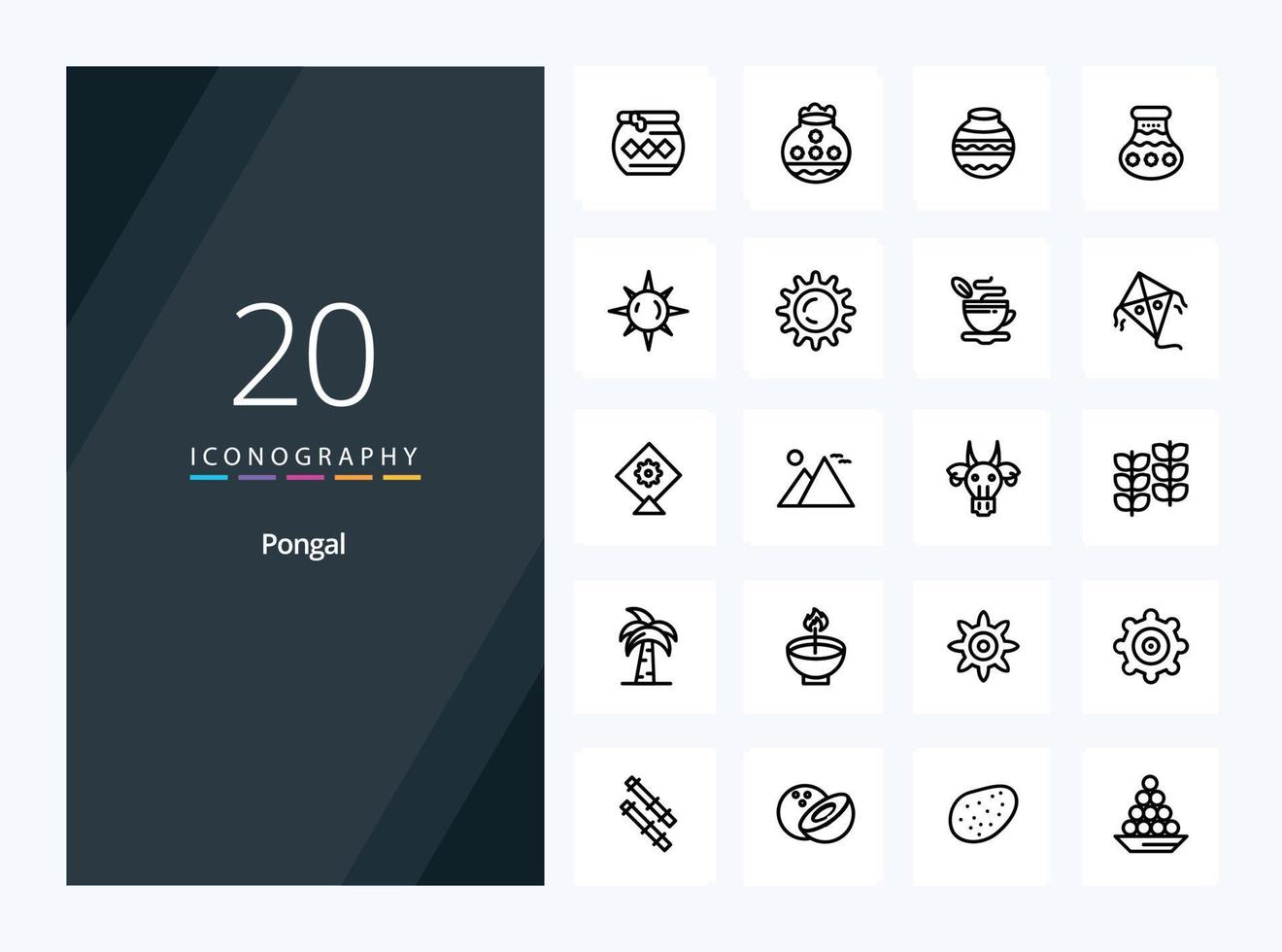 20 icône de contour pongal pour la présentation vecteur