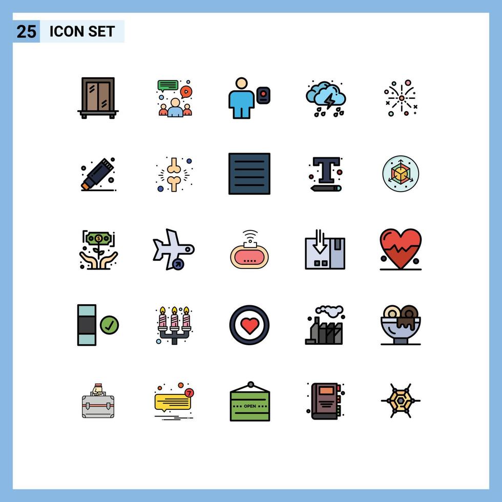 interface mobile ligne remplie couleur plate ensemble de 25 pictogrammes de lumière de feu description goutte météo éléments de conception vectoriels modifiables vecteur