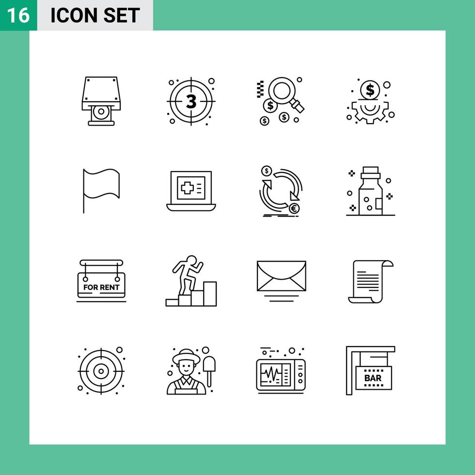 ensemble de 16 symboles d'icônes d'interface utilisateur modernes signes pour les éléments de conception vectoriels modifiables d'entreprise de gestion vidéo de base d'interface utilisateur vecteur