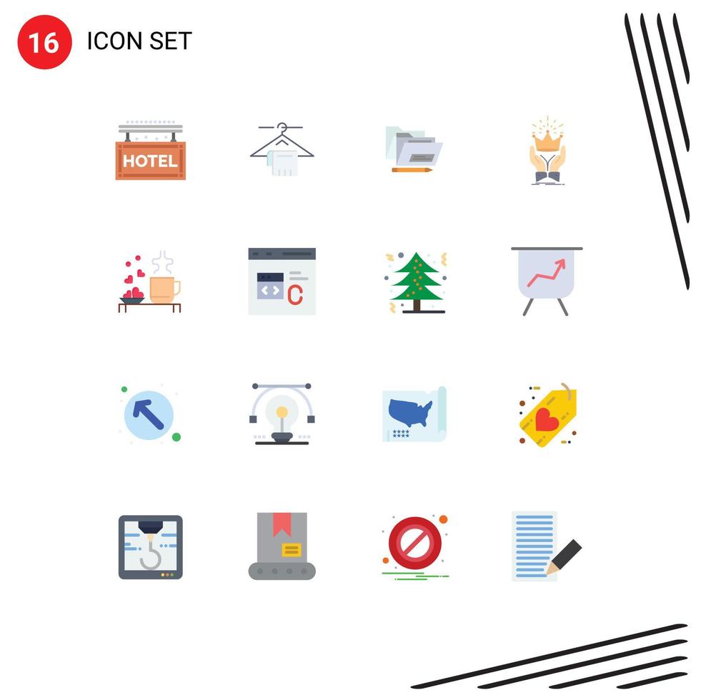 16 interface utilisateur pack de couleurs plates de signes et symboles modernes du fichier du marché du thé roi couronne pack modifiable d'éléments de conception de vecteur créatif