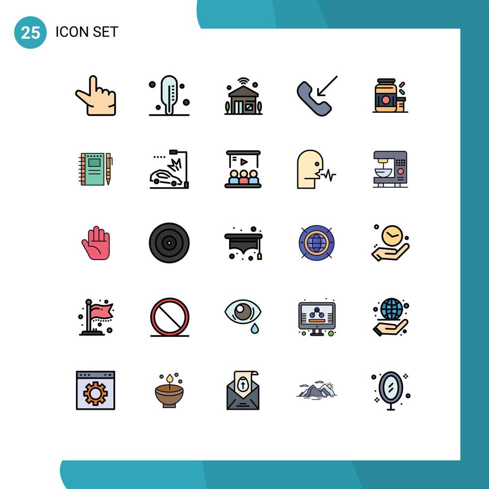 interface mobile ligne remplie couleur plate ensemble de 25 pictogrammes d'éléments de conception vectoriels modifiables de téléphone gainer wifi protéine supplément vecteur