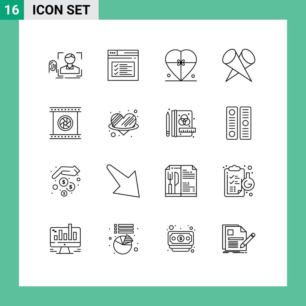 pack de 16 contours créatifs d'éléments de conception vectoriels modifiables de coeur de mariage de site Web populaire vecteur