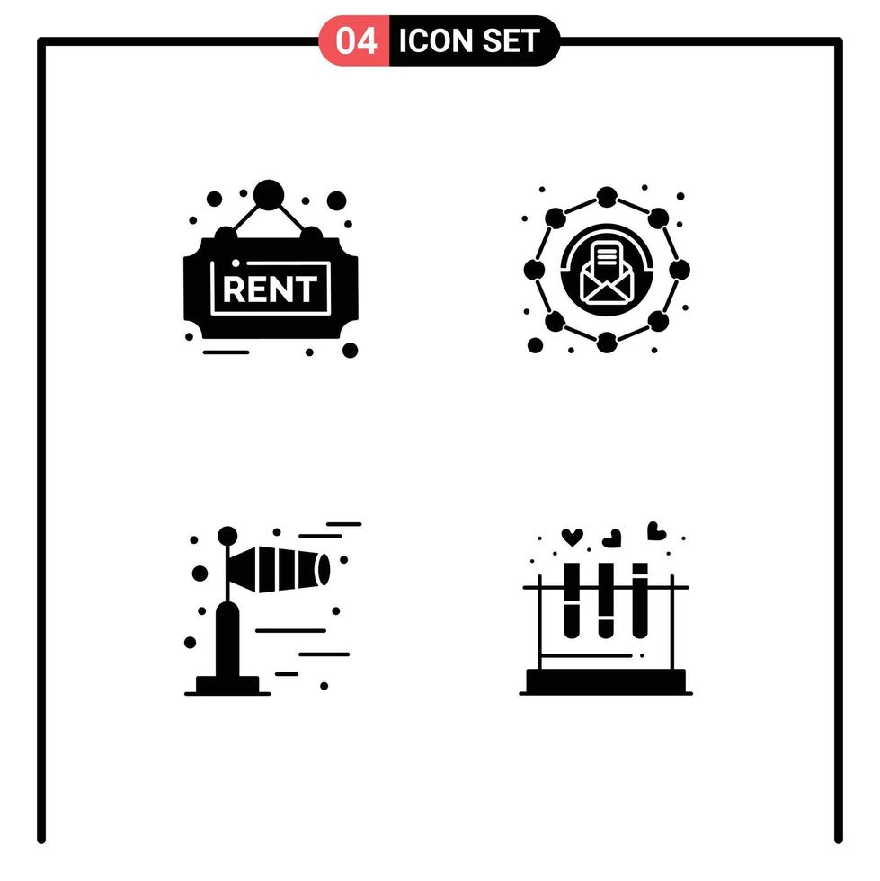 symboles d'icône universels groupe de 4 glyphes solides modernes d'éléments de conception vectorielle modifiables de tube de marketing de signe météo immobilier vecteur