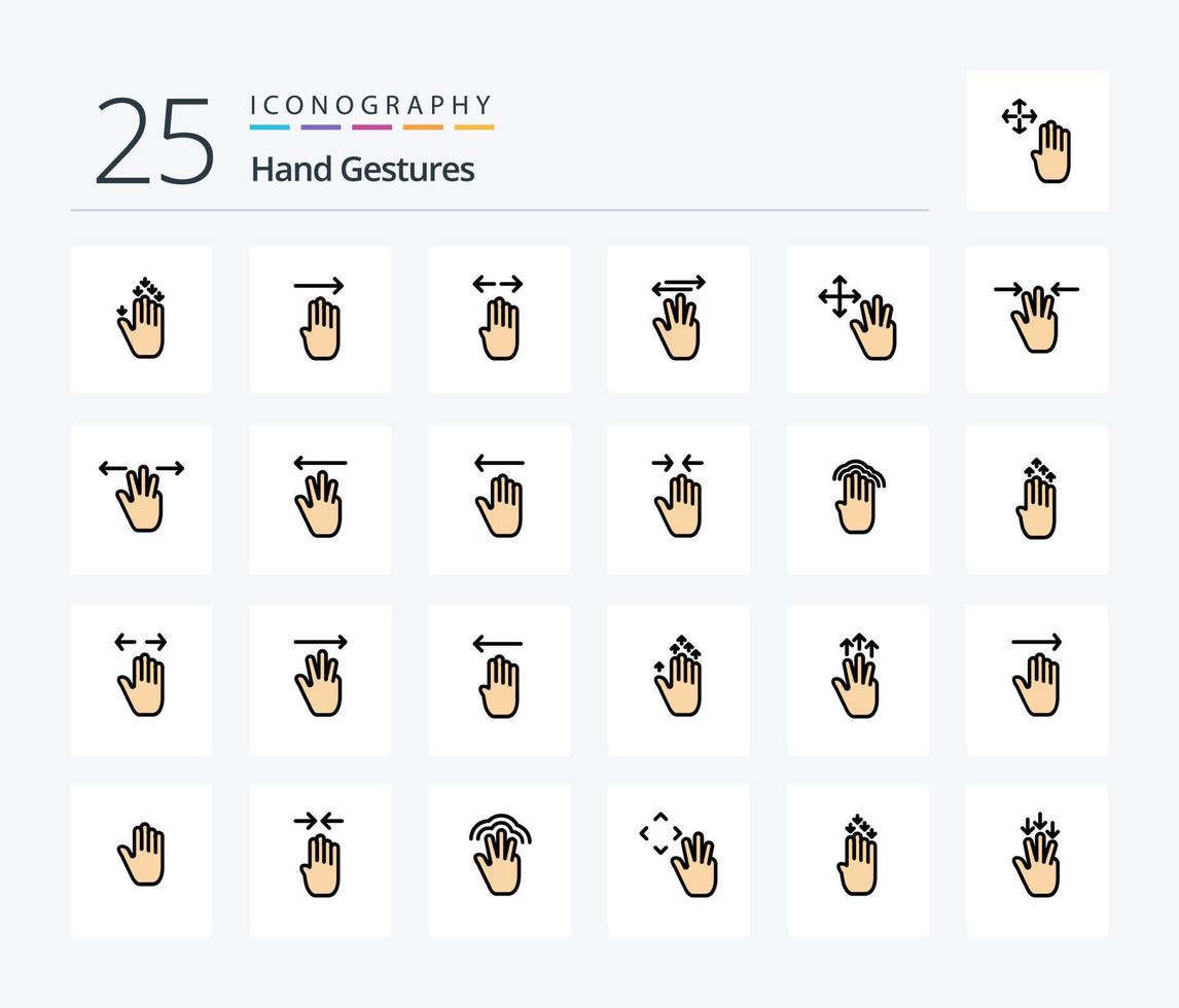 gestes de la main pack d'icônes rempli de 25 lignes, y compris à droite. en haut. quatre. curseur de la main. droite vecteur