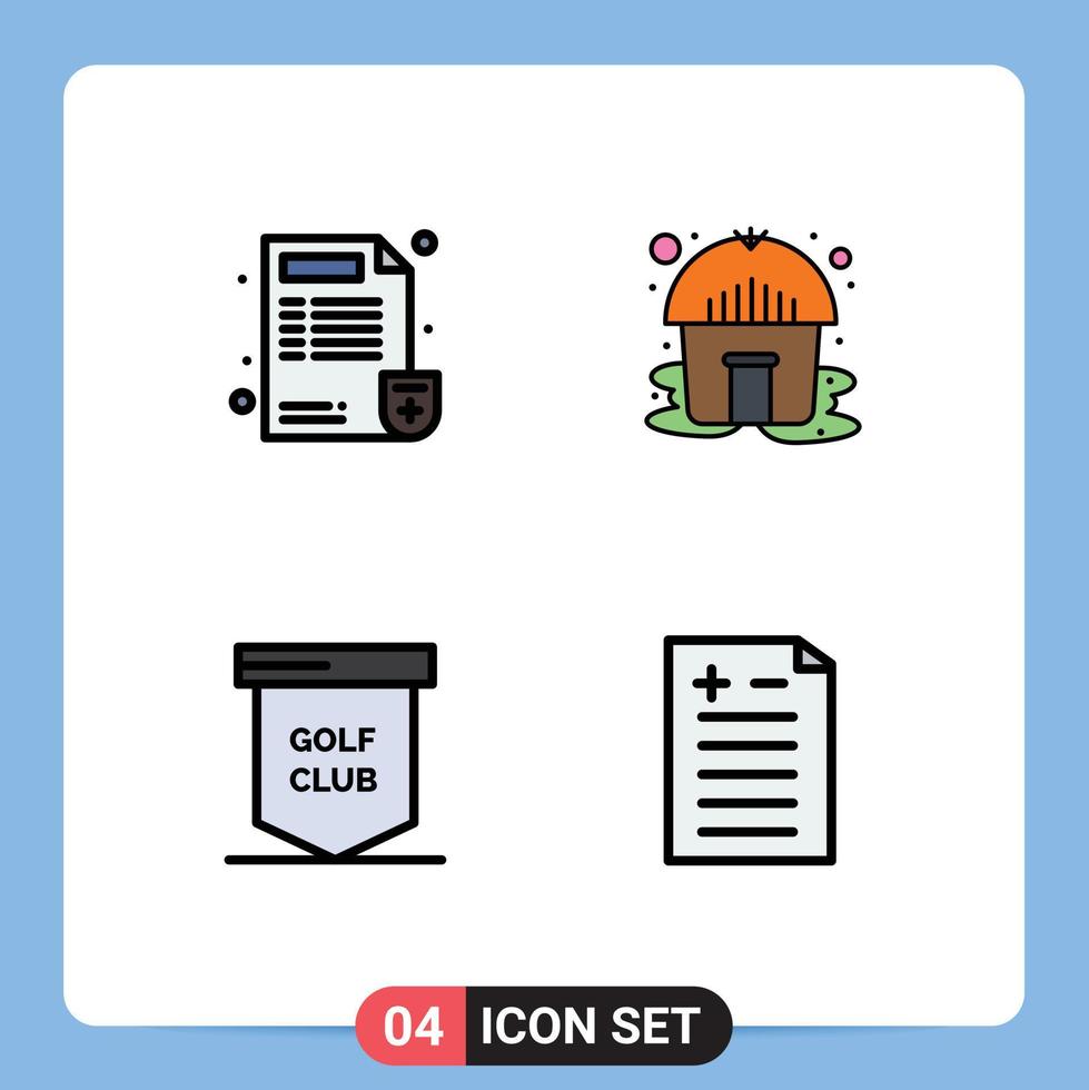 4 concept de couleur plate fillline pour les sites Web mobiles et les applications rapport de club de golf médecin yourte sports éléments de conception vectoriels modifiables vecteur