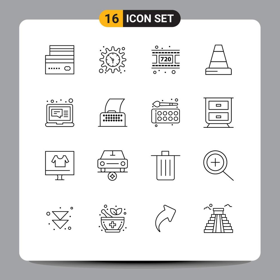 aperçu de l'interface mobile ensemble de 16 pictogrammes d'éléments de conception vectoriels modifiables de cône de trafic de montre de courrier électronique d'ordinateur portable vecteur