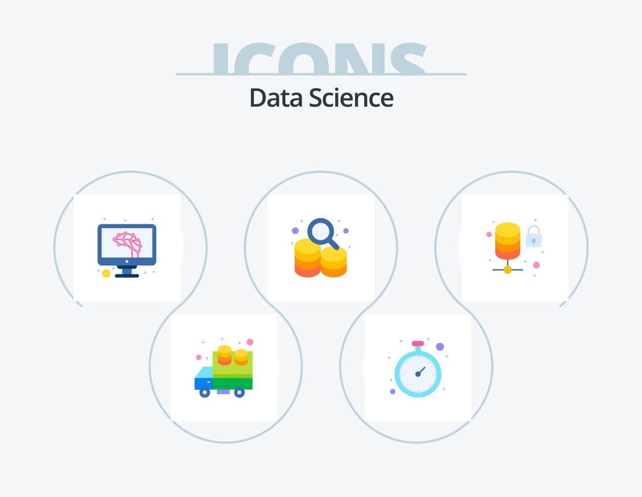 pack d'icônes plates de science des données 5 conception d'icônes. Sécurité. Les données. intelligence artificielle. recherche. lecteur vecteur
