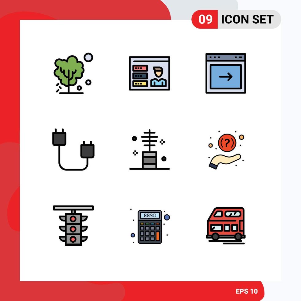 interface mobile filledline couleur plate ensemble de 9 pictogrammes de périphériques matériels id cordon site web éléments de conception vectoriels modifiables vecteur