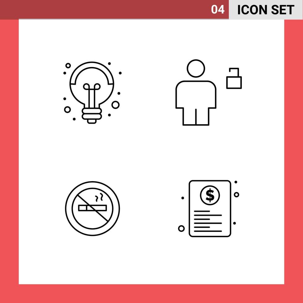 ensemble de pictogrammes de 4 couleurs plates remplies simples d'électricité non fumeur idée humaine aucun élément de conception vectoriel modifiable