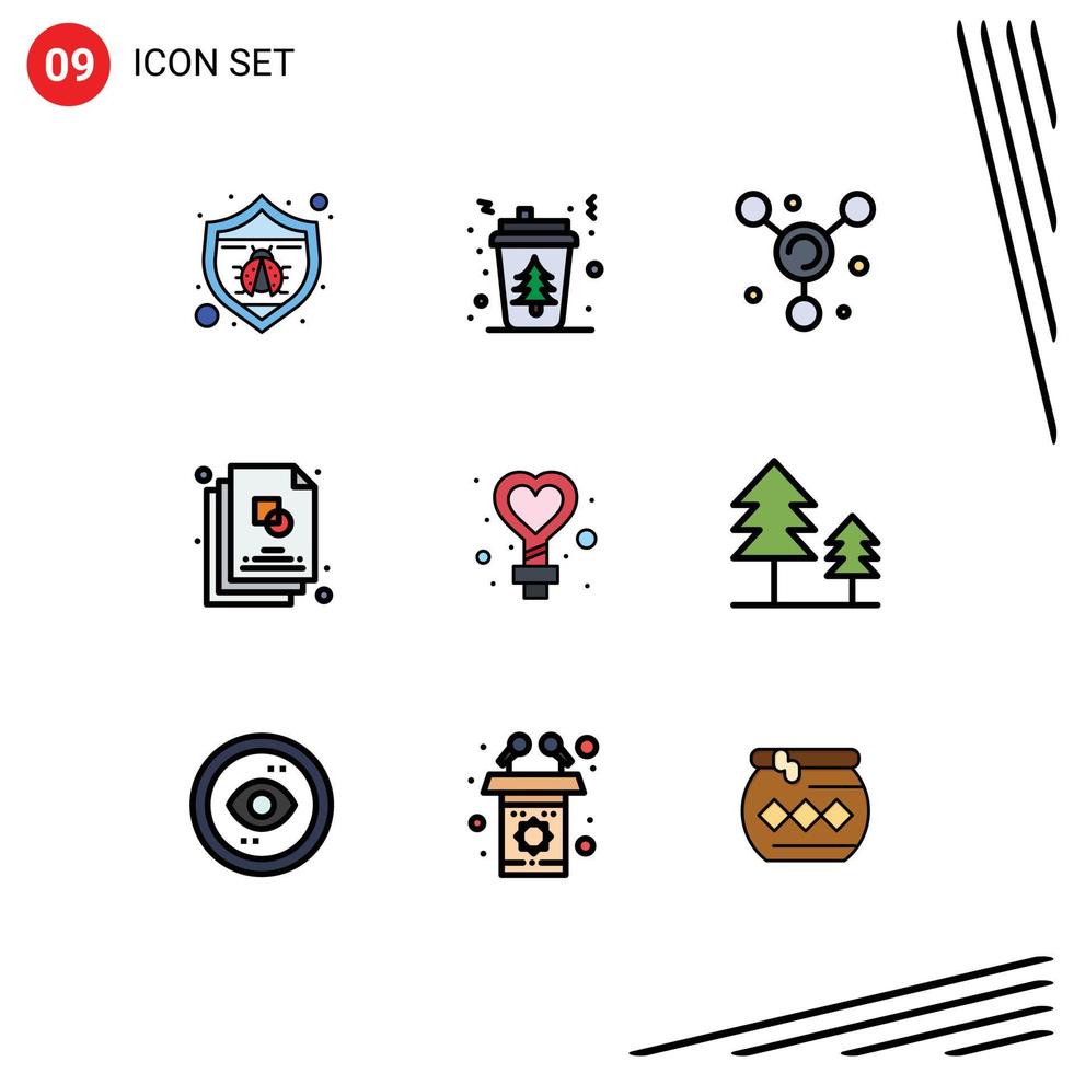 pack de 9 signes et symboles modernes de couleurs plates remplies pour les supports d'impression Web tels que l'esquisse de fichier d'arbre de conception d'amour éléments de conception vectoriels modifiables vecteur