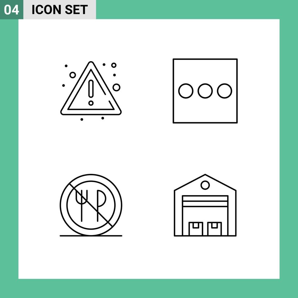 Pack de 4 lignes d'interface utilisateur de signes et symboles modernes d'alerte aucun signe mangeant des éléments de conception vectoriels modifiables logistiques vecteur