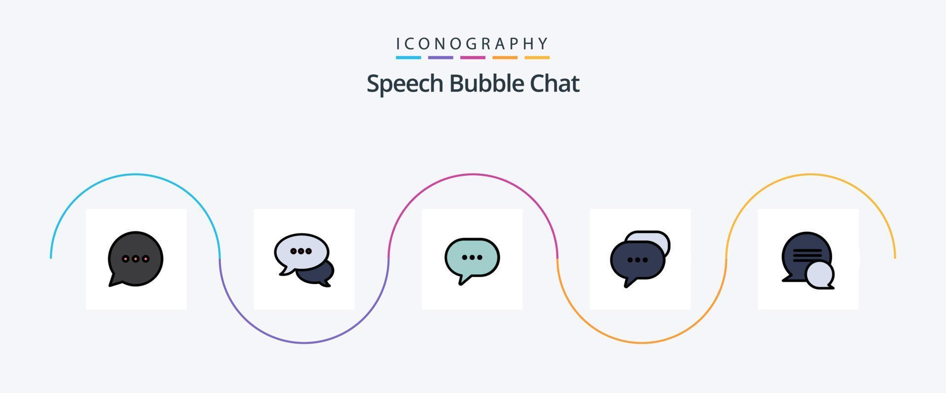 ligne de chat remplie de 5 icônes plates comprenant des messages. discuter. commenter. bulle. conversation vecteur