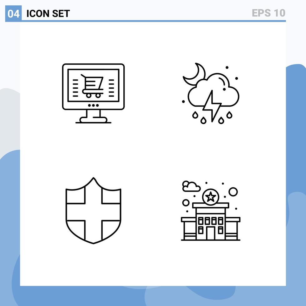 groupe de 4 signes et symboles de couleurs plates remplies pour les achats de sécurité en ligne bâtiment de lune éléments de conception vectoriels modifiables vecteur