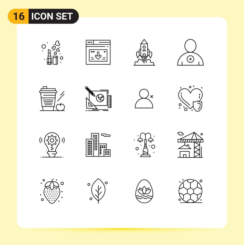16 ensemble de contours d'interface utilisateur de signes et symboles modernes de café nouveau téléchargement suivre le lancement d'éléments de conception vectoriels modifiables vecteur