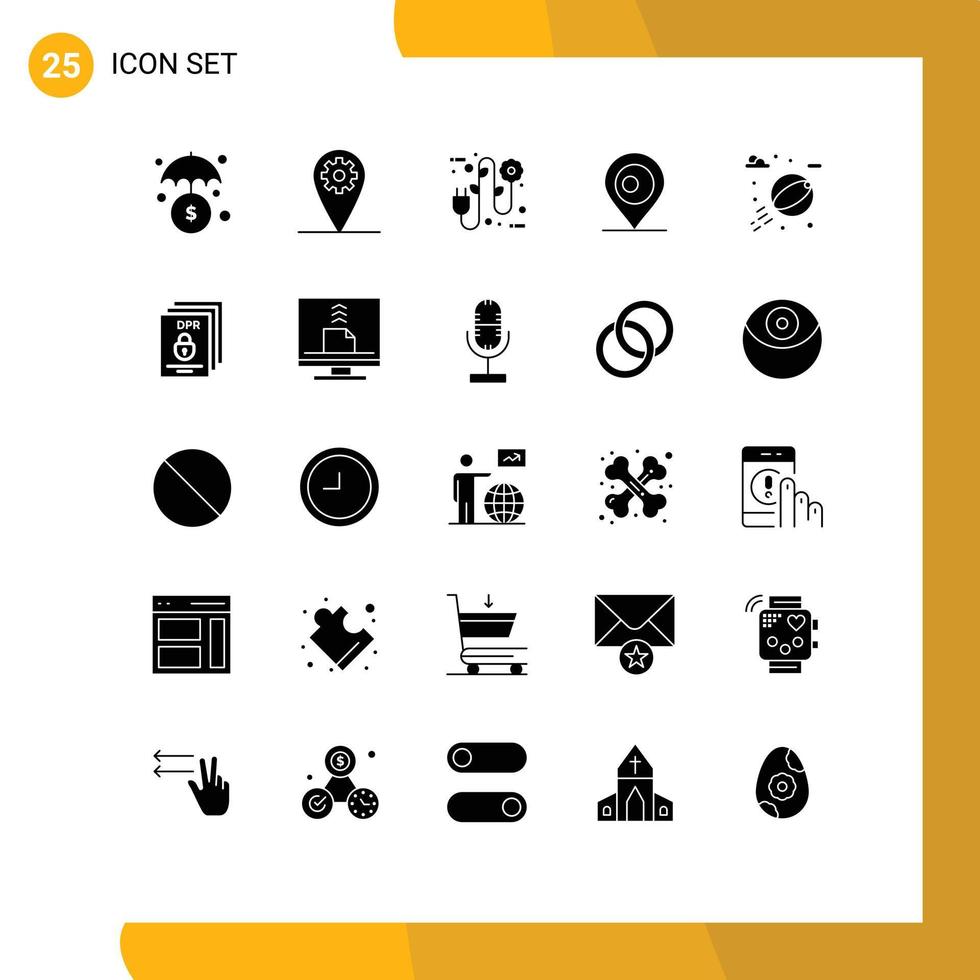 interface mobile glyphe solide ensemble de 25 pictogrammes d'éléments de conception vectoriels modifiables de l'eau de la prise électrique du parc gdpr bangladash vecteur
