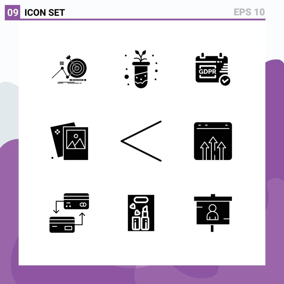 interface utilisateur pack de 9 glyphes solides de base de l'image gauche gdpr photographie image éléments de conception vectoriels modifiables vecteur