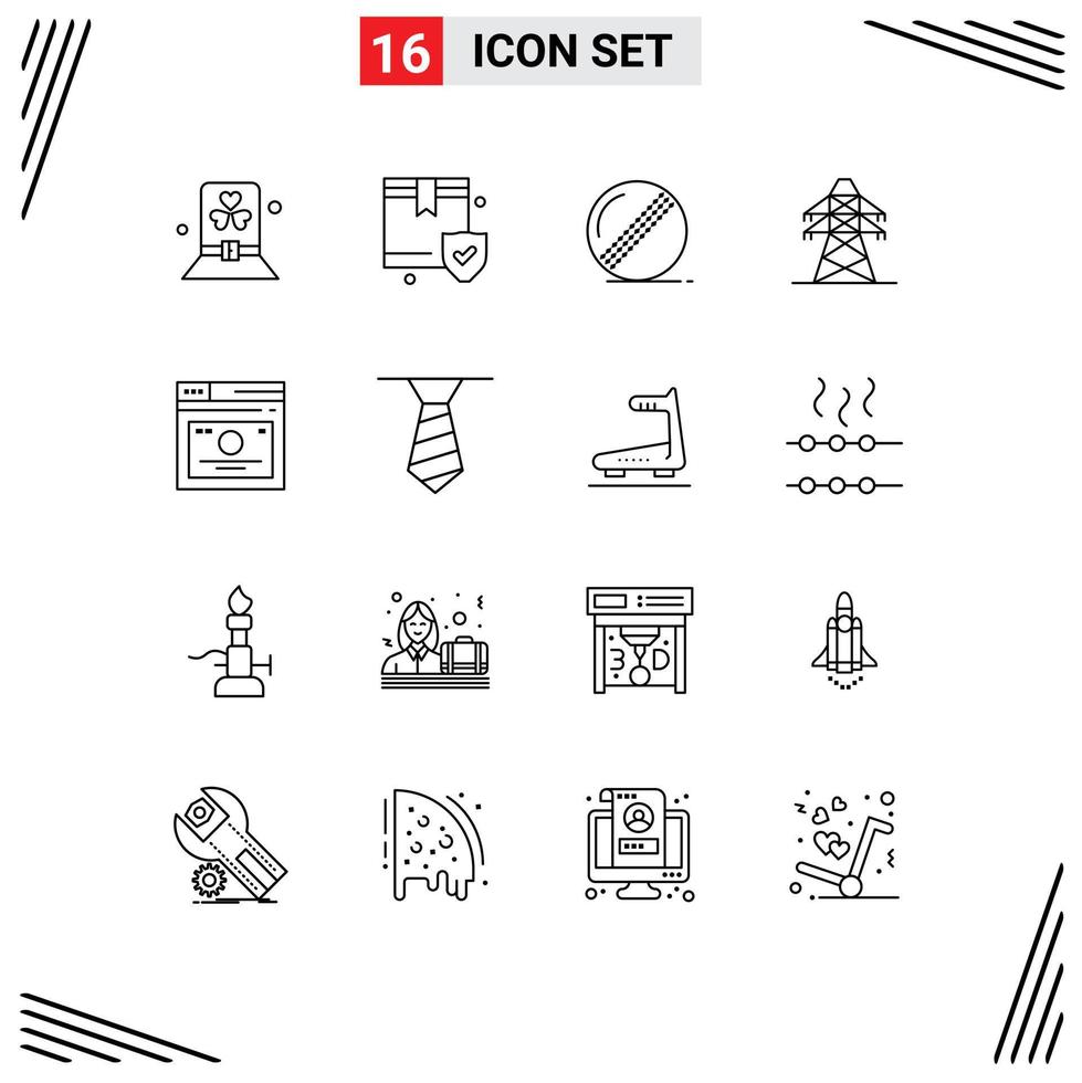 symboles d'icônes universels groupe de 16 contours modernes de mise en page boîte de transmission énergie sport éléments de conception vectoriels modifiables vecteur