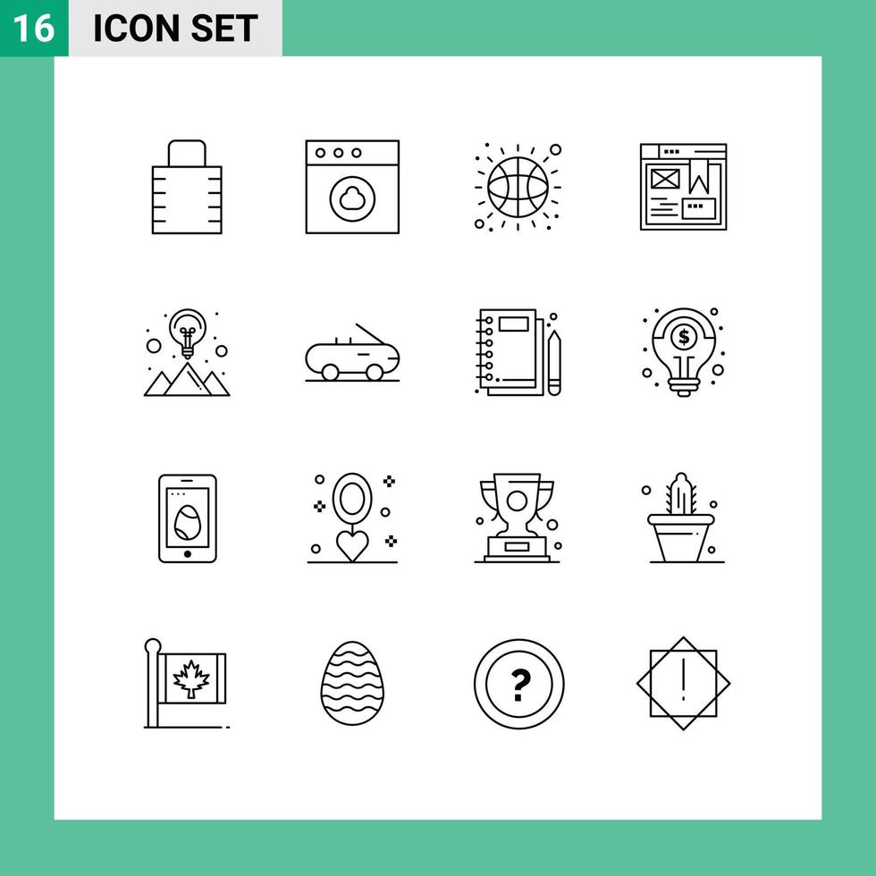 16 signes de contour universels symboles de l'idée de solution de stratégie basket-ball conception créative éléments de conception vectoriels modifiables vecteur