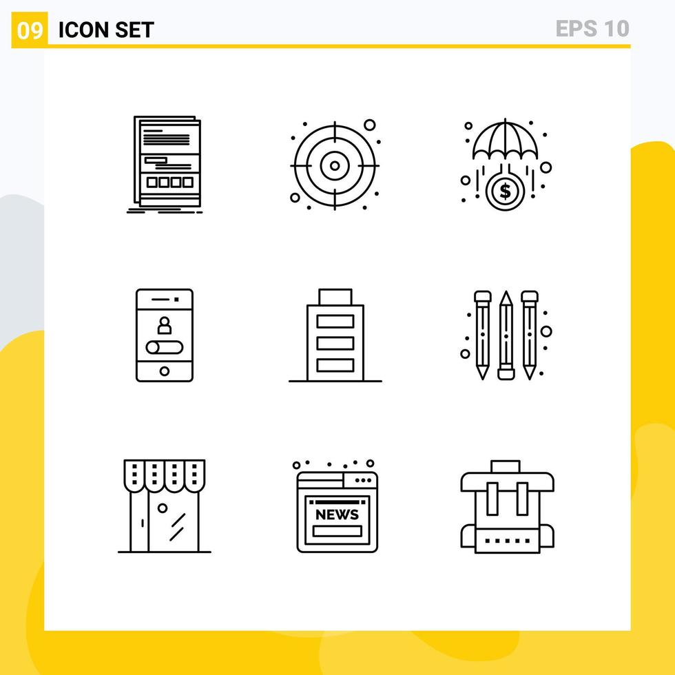 ensemble de 9 symboles universels de fonds de smartphone de batterie appels téléphoniques éléments de conception vectoriels modifiables vecteur