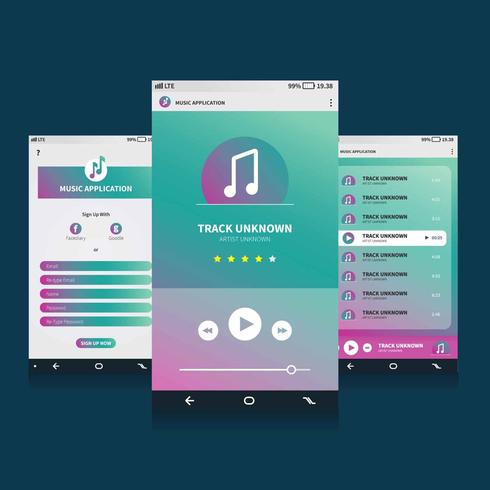 Illustration de l'interface graphique de l'application Music Mobile vecteur