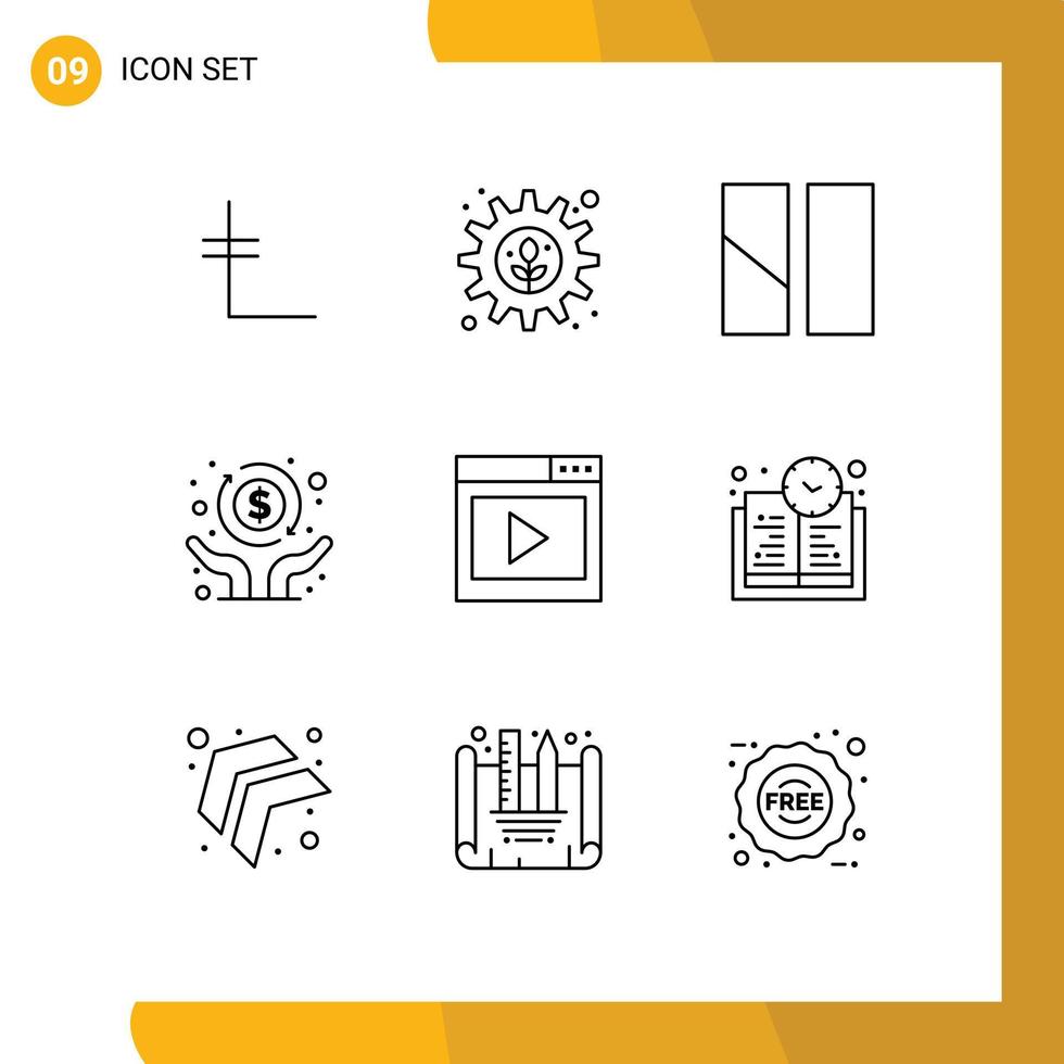 groupe de 9 contours signes et symboles pour l'indépendance des médias d'interface liberté d'édition éléments de conception vectoriels modifiables économiques vecteur