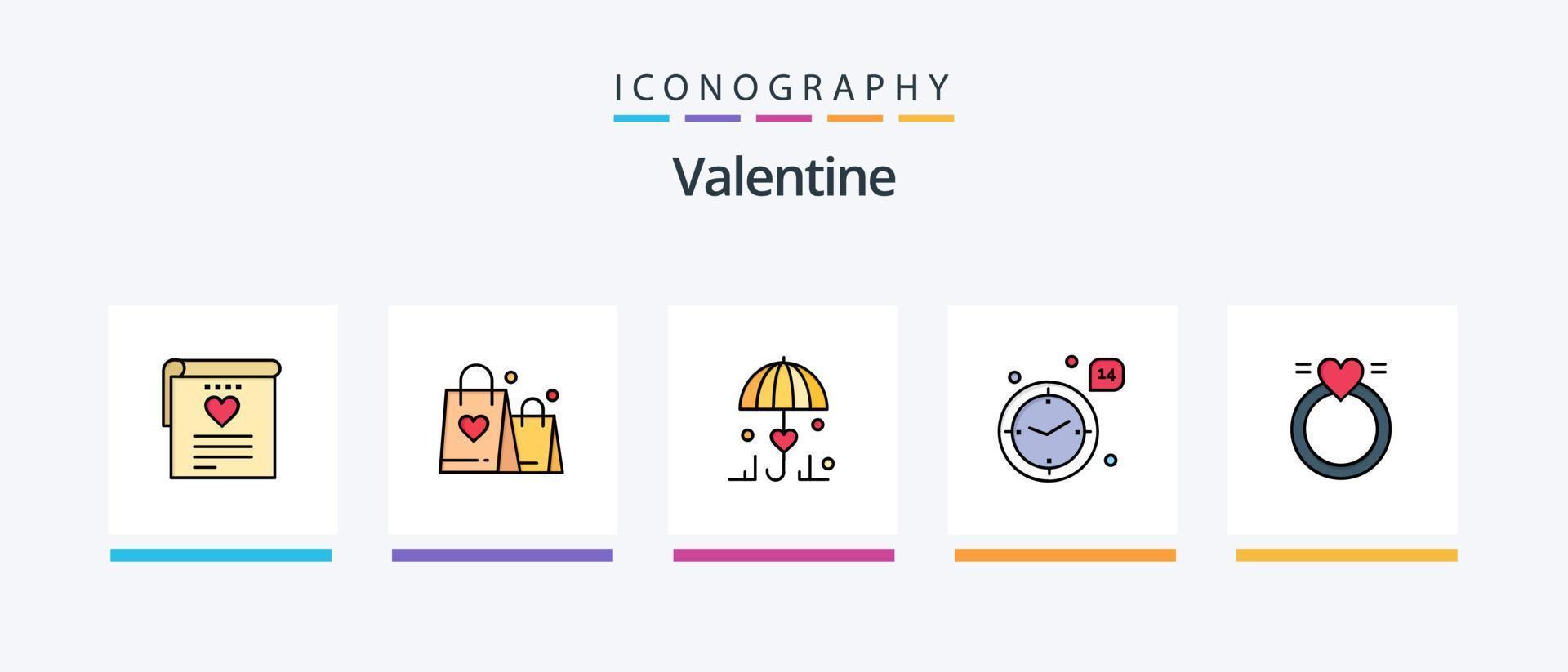 pack de 5 icônes remplies de ligne de la saint-valentin, y compris l'amour. l'amour. voler. journée. Valentin. conception d'icônes créatives vecteur