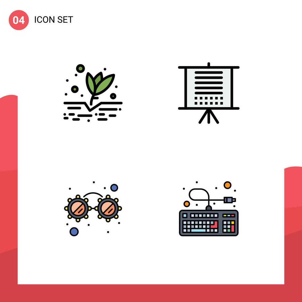 4 couleurs plates universelles fillline définies pour les applications web et mobiles lunettes agricoles plante seo éléments de conception vectoriels modifiables par ordinateur vecteur