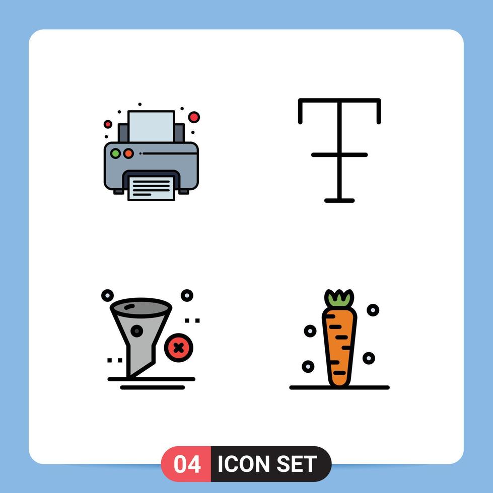 pack de 4 signes et symboles de couleurs plates modernes pour les supports d'impression Web tels que l'impression de filtre de fax éléments de conception vectoriels modifiables vecteur