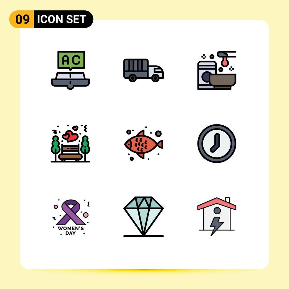 ensemble de 9 symboles d'icônes d'interface utilisateur modernes signes pour parc nature camion nuit date cire éléments de conception vectoriels modifiables vecteur