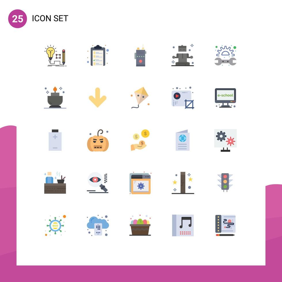 groupe de 25 signes et symboles de couleurs plates pour l'équipement de détente argent méditation radio éléments de conception vectoriels modifiables vecteur