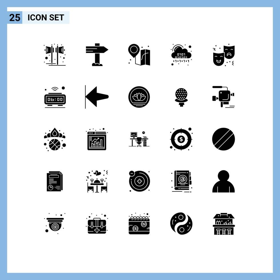ensemble de 25 symboles d'icônes d'interface utilisateur modernes signes pour les éléments de conception vectoriels modifiables de nuage numérique de plage de serveur de visage vecteur