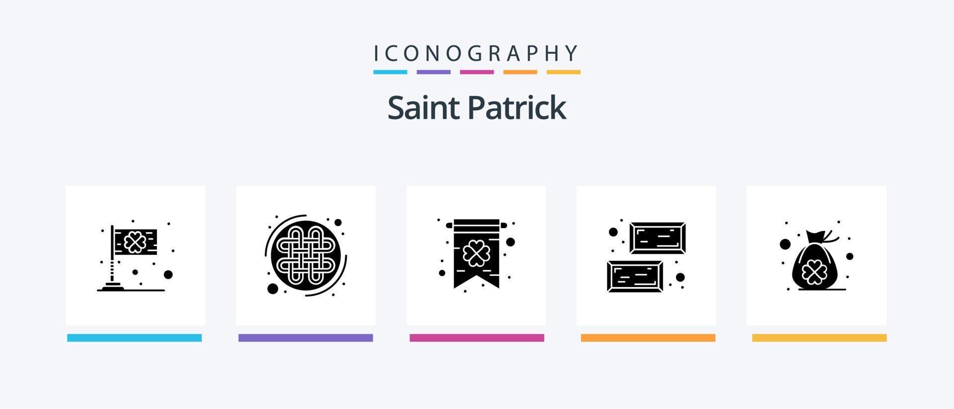 pack d'icônes saint patrick glyphe 5 comprenant un sac de trèfle. Saint. nouer. évaluer. or. conception d'icônes créatives vecteur