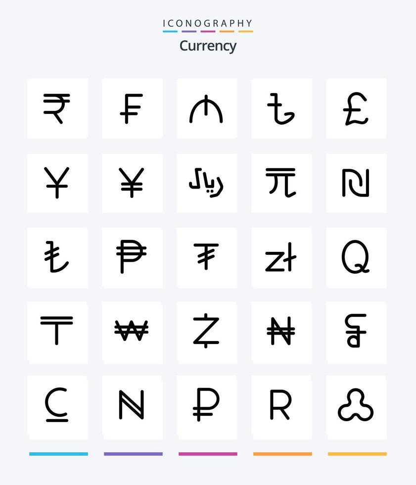 pack d'icônes de contour de devise créative 25 tel que taka. devise . dollar. Bangladesh. turkménistan vecteur