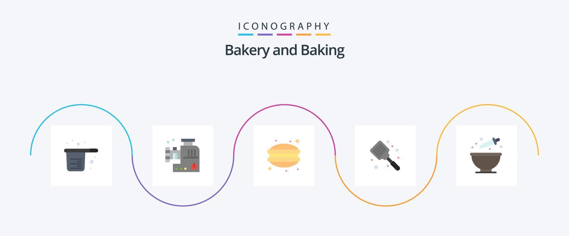 cuisson à plat 5 pack d'icônes comprenant une spatule. cuisine. mélangeur de viande. pâtisserie. nourriture vecteur