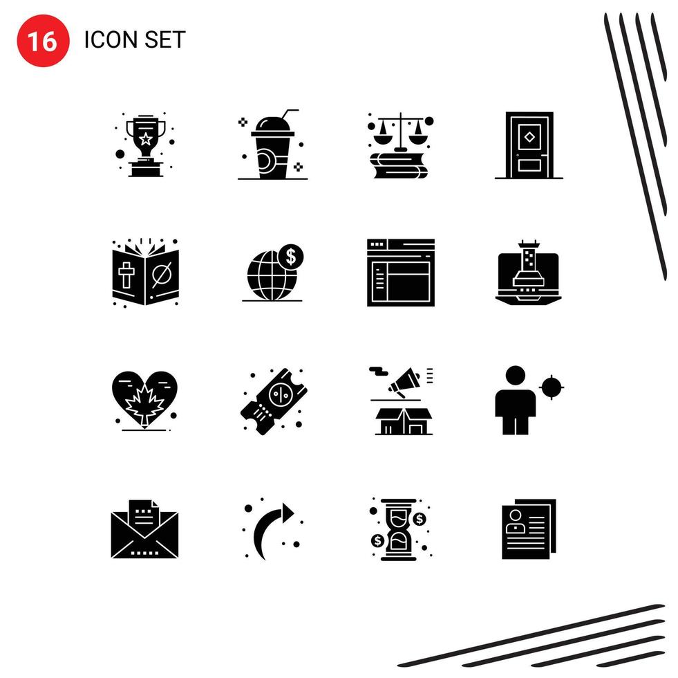 interface mobile glyphe solide ensemble de 16 pictogrammes de construction biblique été construction marketing éléments de conception vectoriels modifiables vecteur
