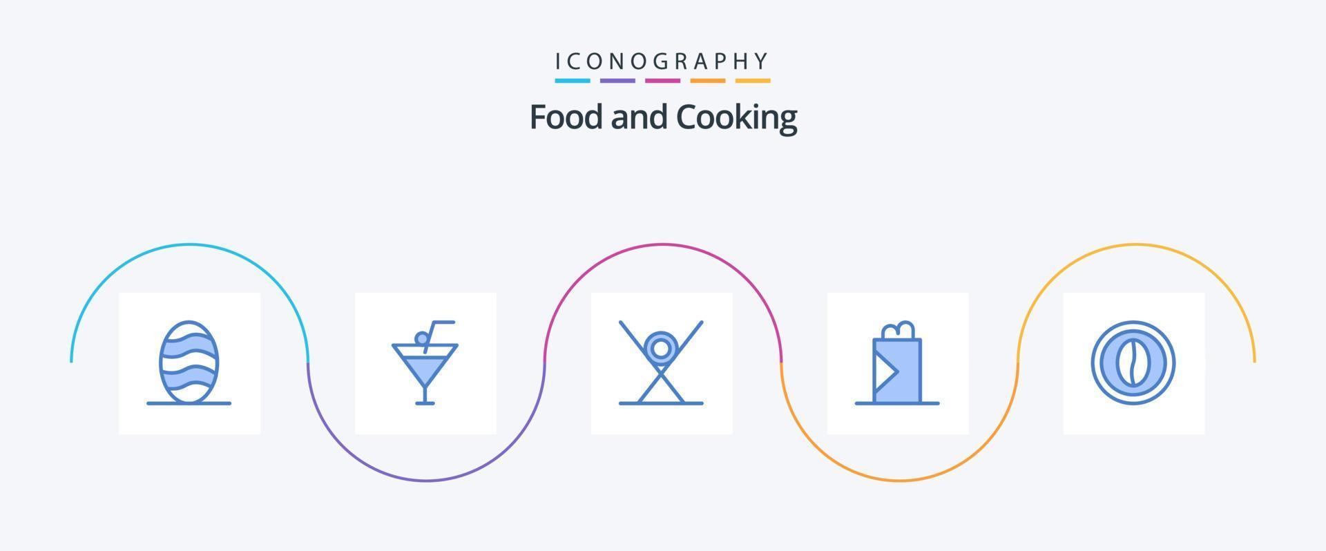pack d'icônes bleu 5 alimentaires, y compris la nourriture. cuisine. nourriture. café. Fast food vecteur