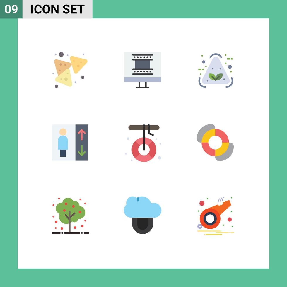 pack de 9 symboles universels de couleur plate de la fonte des éléments de conception vectoriels modifiables du groupe de bateaux à ordures de camping vecteur