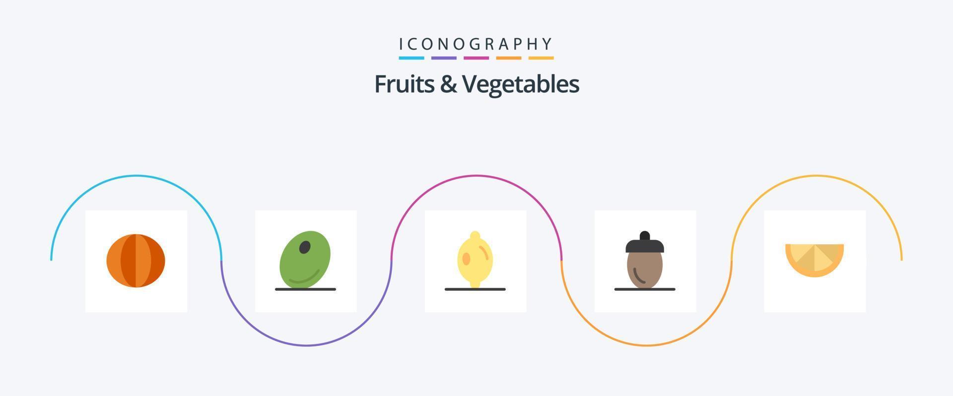 pack d'icônes plat 5 fruits et légumes comprenant. citron. agrumes. vert. Frais vecteur