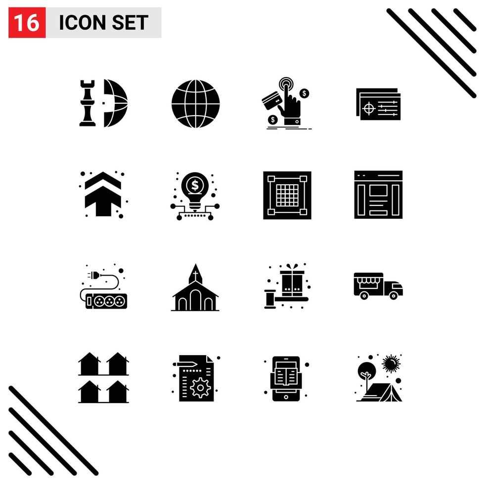 interface mobile glyphe solide ensemble de 16 pictogrammes d'éléments de conception de contrôleur d'objet réglage paiement éléments de conception vectoriels modifiables vecteur