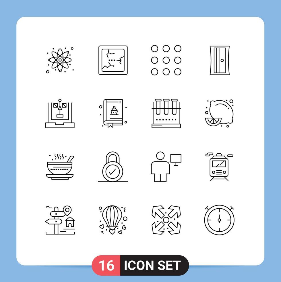 ensemble moderne de 16 contours et symboles tels que le développement de numéros d'organigramme de cuisson codant des éléments de conception vectoriels modifiables vecteur