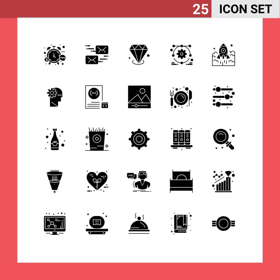 ensemble de 25 symboles d'icônes d'interface utilisateur modernes signes pour le réglage de la fusée message conception web bijoux éléments de conception vectoriels modifiables vecteur