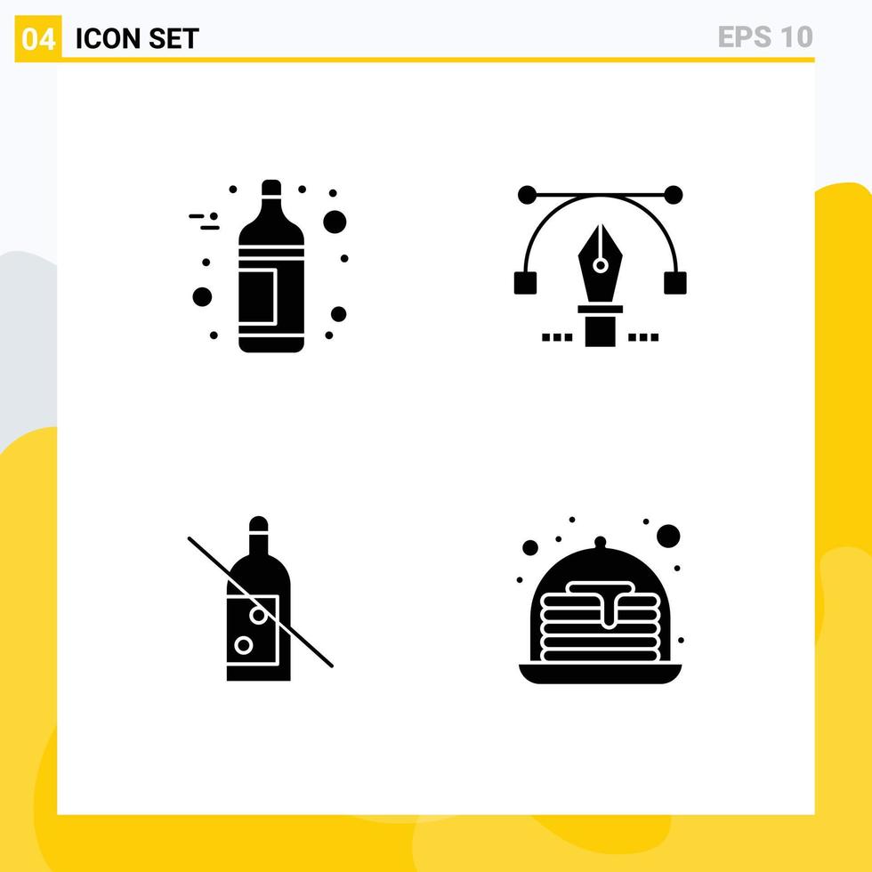 groupe de 4 signes et symboles de glyphes solides pour l'alcool sans stylo éducation gâteau éléments de conception vectoriels modifiables vecteur