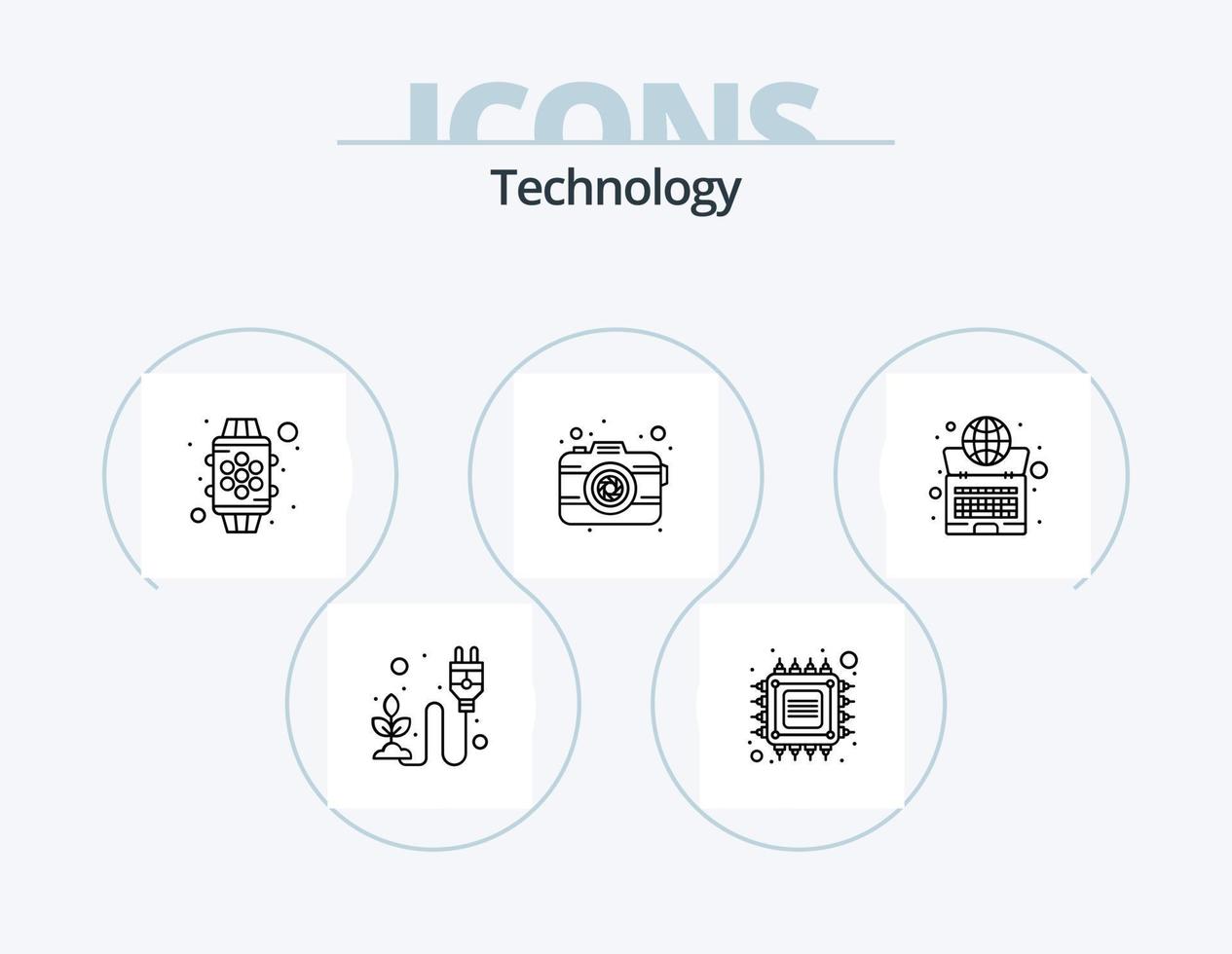 pack d'icônes de ligne technologique 5 conception d'icônes. plante. énergie. ordinateur portable. électricité. bande vecteur