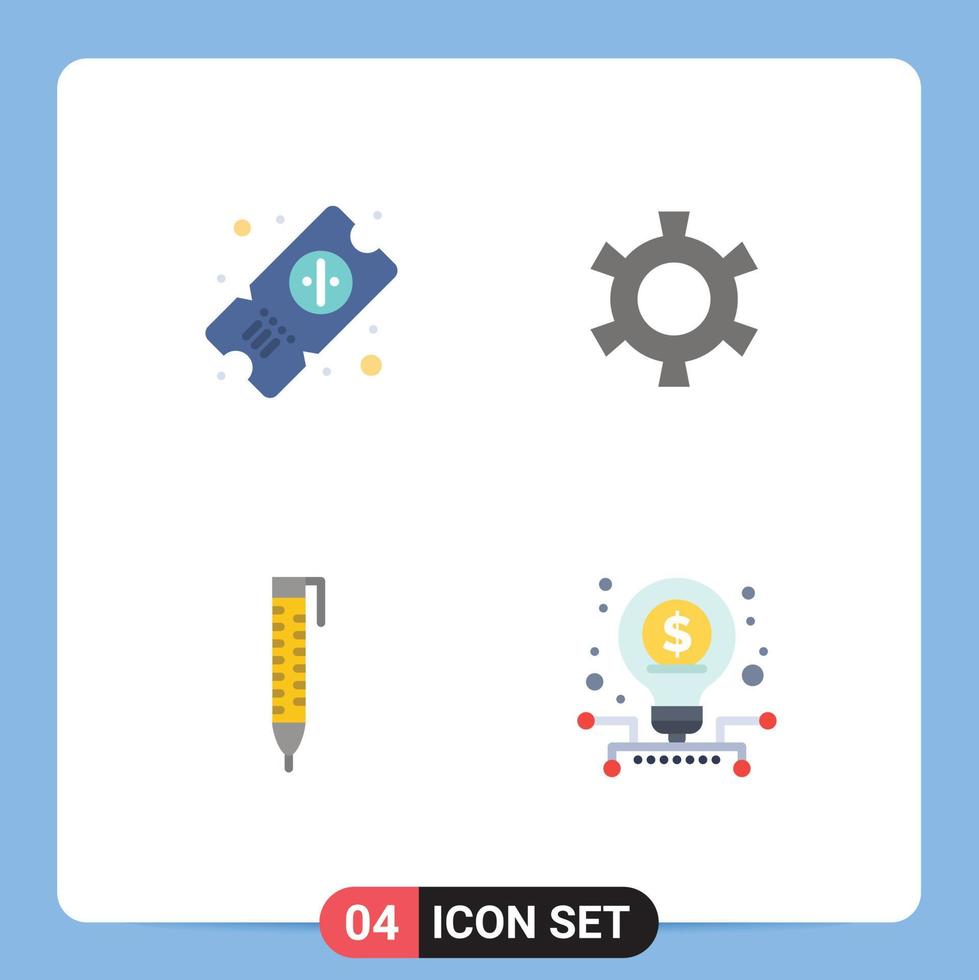 ensemble moderne de 4 icônes et symboles plats tels que les éléments de conception vectoriels modifiables de démarrage de stylo de rouage d'affaires de billet vecteur